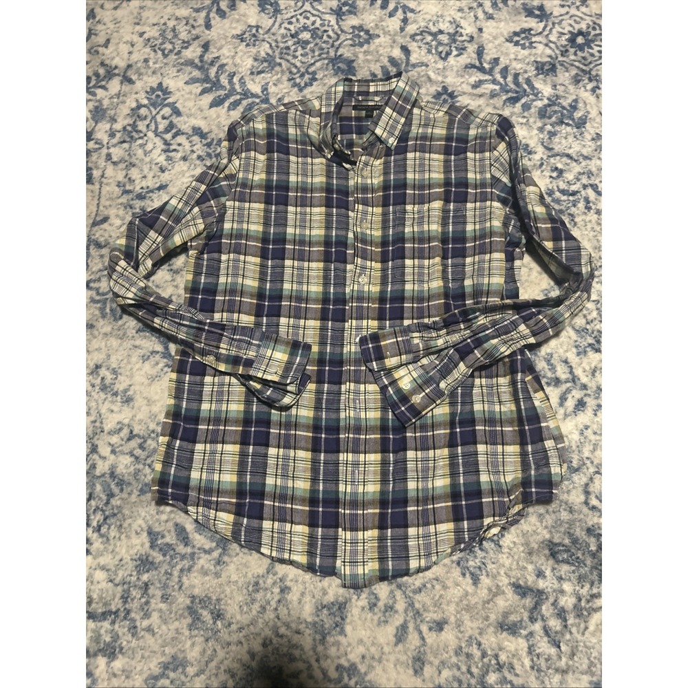 Banana Republic Shirt Mens L Plaid Long Sleeve 100% Linen Button Up Summer